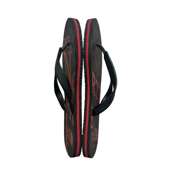 THE NORTH FACE Men’s Flip Flops Black Red All Over Pattern 10 Sandal Beach - Picture 2 of 8